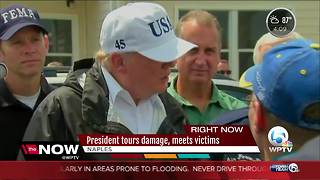 President tours damage, meets victims