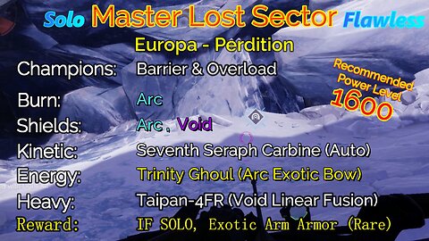 Destiny 2 Master Lost Sector: Europa - Perdition on my Warlock Solo-Flawless 11-21-22