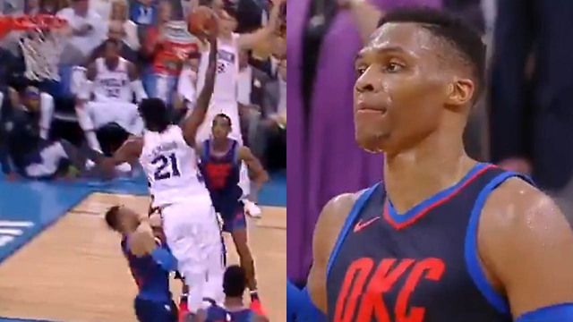 Russell Westbrook STARES Joel Embiid Down While Dribbling Out the Clock After Getting Posterized