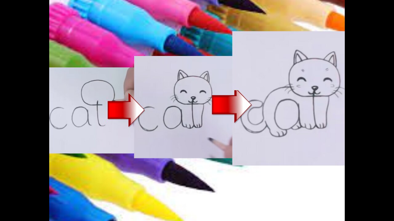 Very Easy! How to turn Words Cat Into a Cartoon Cat. (Wordtoons) learning step by step for kid