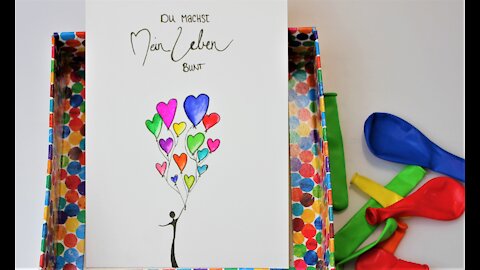 DIY Karte, Du machst mein Leben bunt / Dankeskarte zum selber malen / Geburtstagskarte