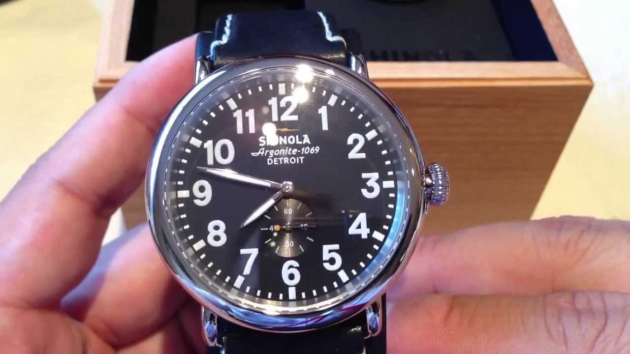 Black dial Detroit built Shinola Runwell 47mm watch unboxing and review