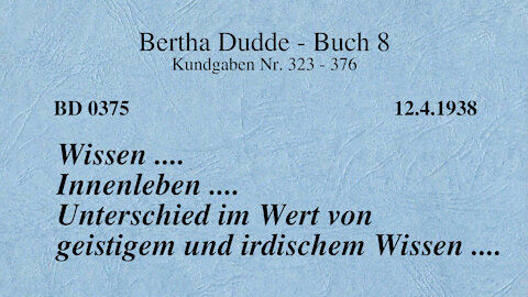 BD 0375 - WISSEN .... INNENLEBEN .... UNTERSCHIED im WERT von GEISTIGEM und IRDISCHEM WISSEN ....