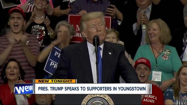 Protestors and supporters gather outside President's speech in Youngstown