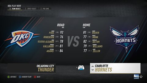 🏀NBA Live Season - Week 4 - Oklahoma City Thunder (Road) VS (Home) Charlotte Hornets