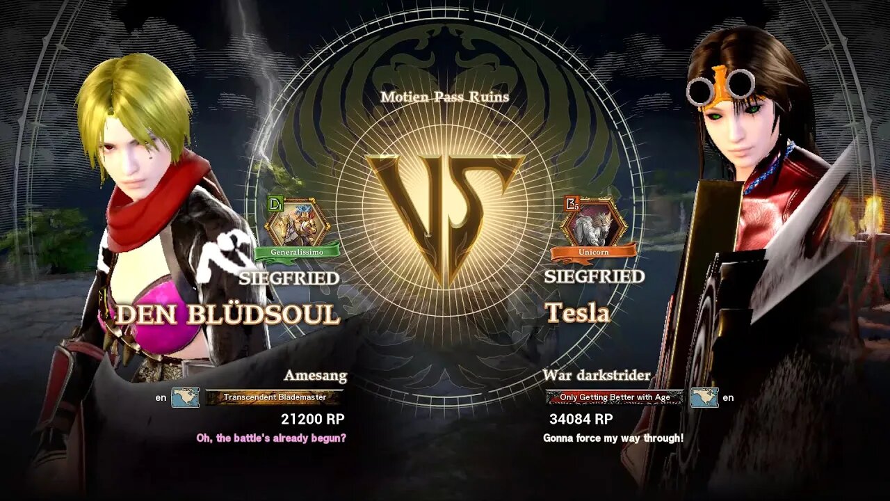 Den Blüdsoul (Amesang) VS Tesla (War darkstrider) (SoulCalibur™ VI: Online)