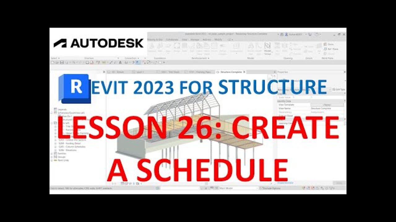 REVIT 2023 STRUCTURE: LESSON 26 - CREATE A SCHEDULE