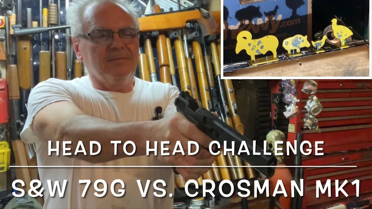 Head to head challenge, S&W 79G vs Crosman Mark 1 co2 target pistols plinking FTW!