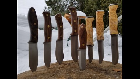 Chaga and Cedar Tea. Eight Joker Knives to look at. Making Tea with my Firebox twig Stove.