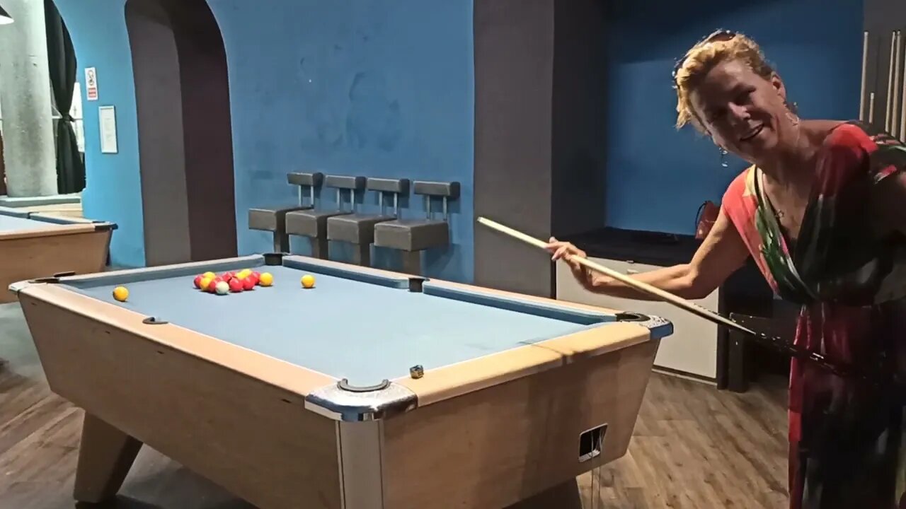 Playing pool with Fiona.