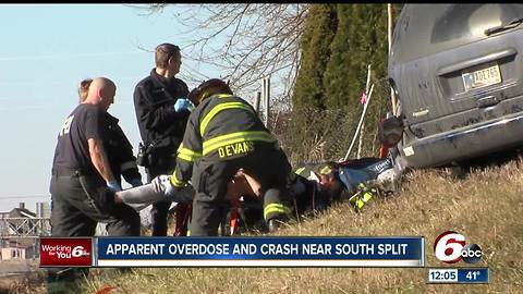 Driver, passenger overdose on heroin in vehicle, crash on interstate ramp