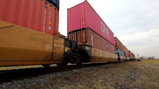 Train 148 Intermodal CN 3216 & CN 3003 Locomotives Eastbound In Ontario