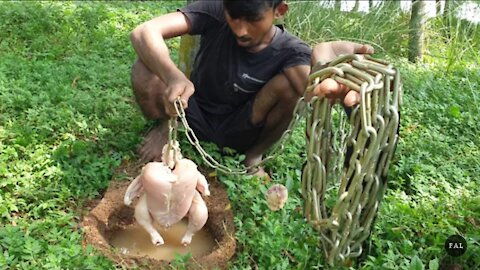 Find Monster Catfish With Big Chicken _ Underground Deep-Hole-Fishing_ Best Technique Fishing video
