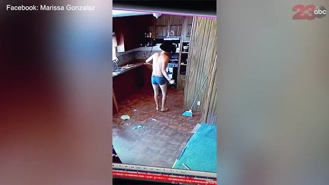 GRAPHIC CONTENT: Surveillance video shows a man striking a dog while the owner was away