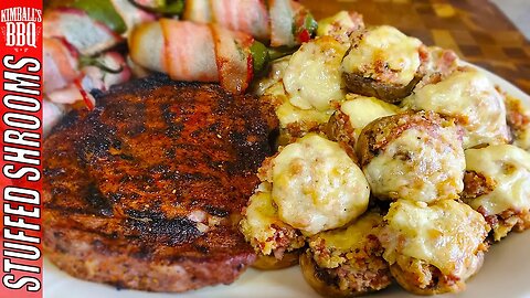 Sausage Stuffed Mushrooms on a Charcoal Grill (Easy Recipe)