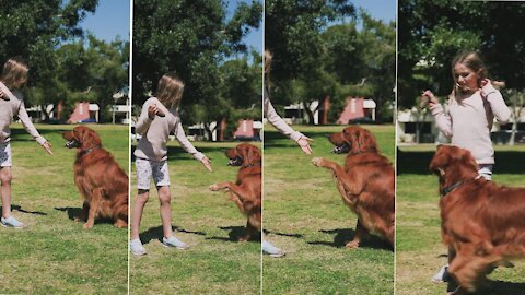 Little girl enjoy with own love dog