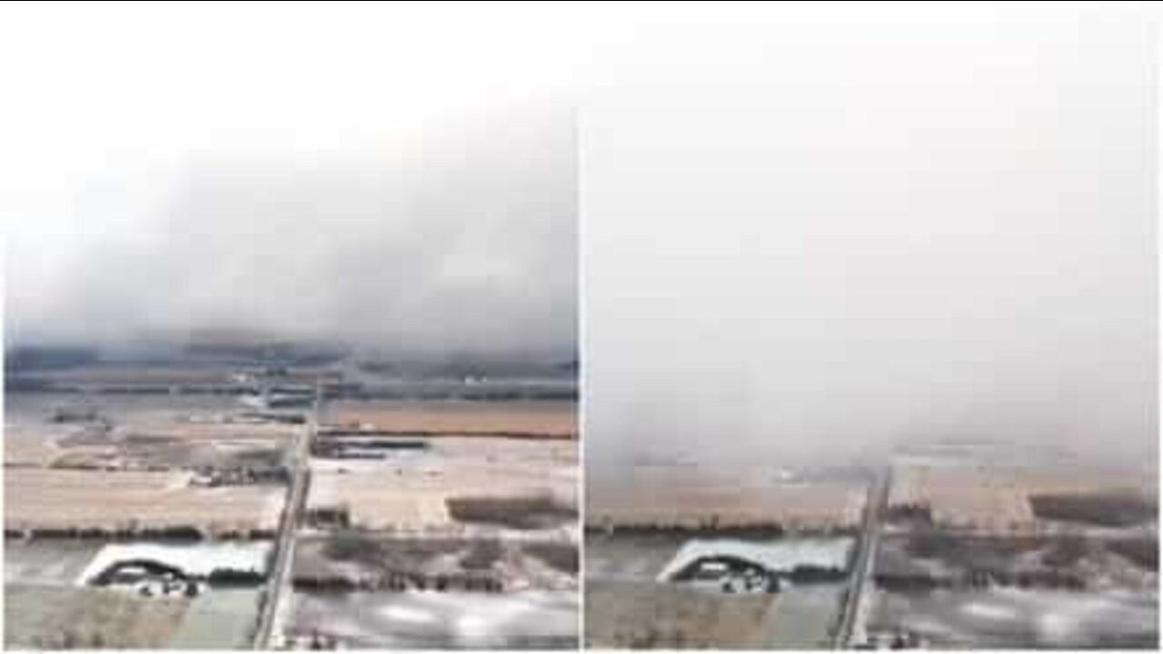 Upea dronen kuvaama video lumimyrskyn saapumisesta Kanadaan
