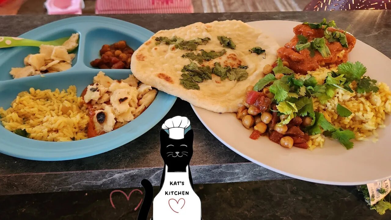 Indian Recipes: Restaurant Quality!! Tikka Masala, Curry Chickpeas, Yellow Rice, and Naan Bread.