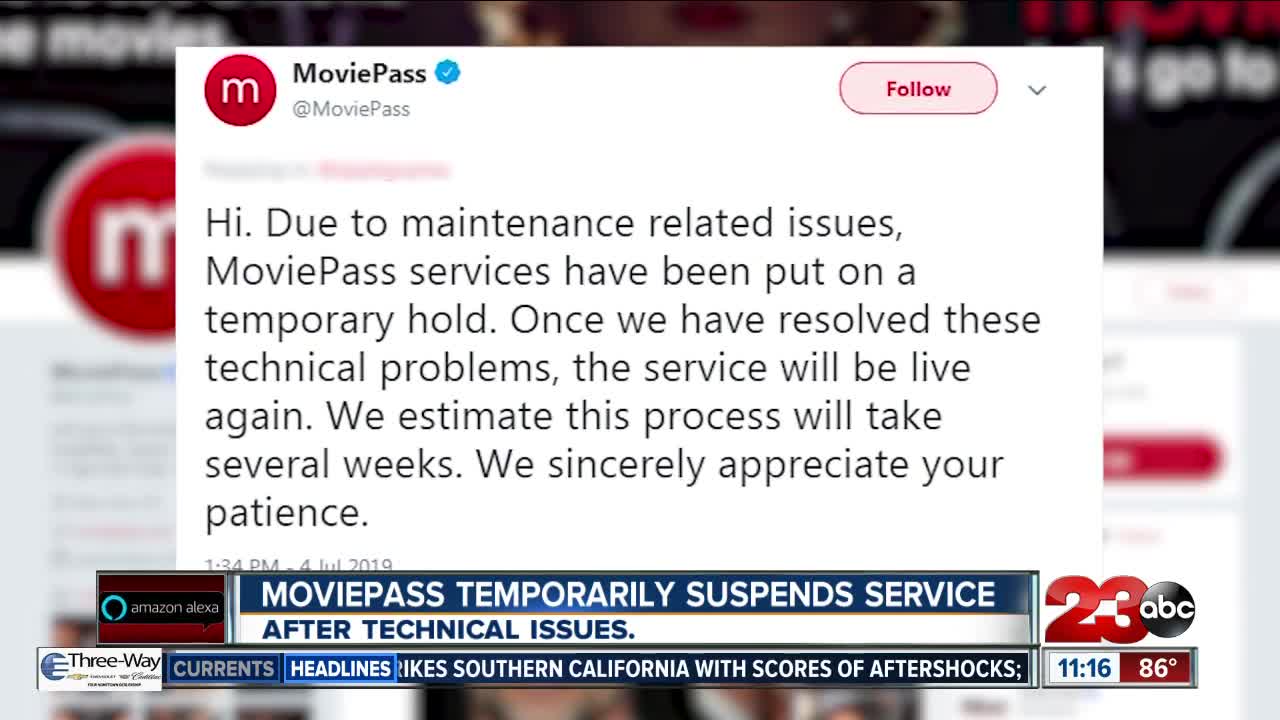 MoviePass suspends services due to "maintenance" issues