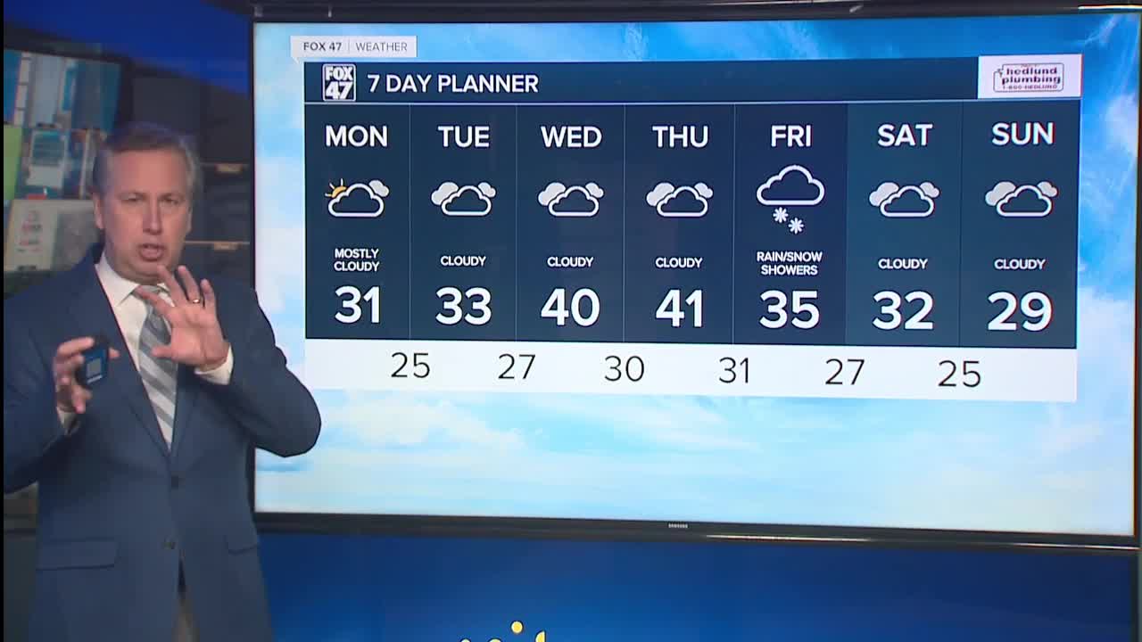 Mostly cloudy with temperatures in the lower 30's