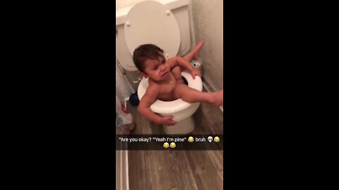 Adorable Little Baby Got Himself Stuck In Water Closet Will Give you Goosebumps