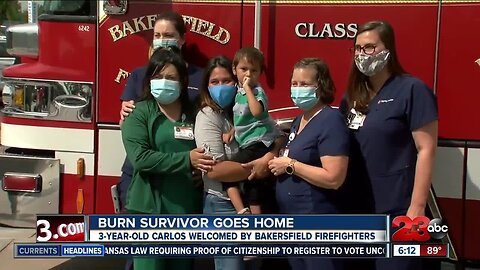 Burn survivor goes home