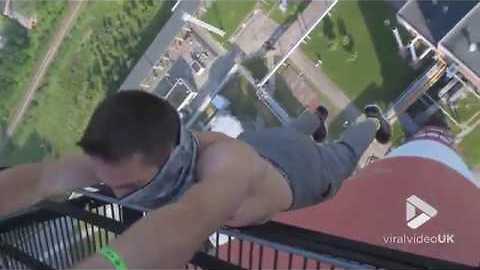 Guy hangs from 200 meter chimney || Viral Video UK