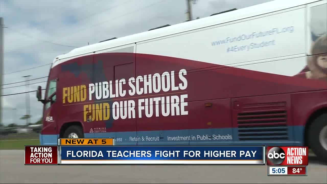 Florida teachers take stand in fight for higher pay with 'Fund Our Future' bus tour