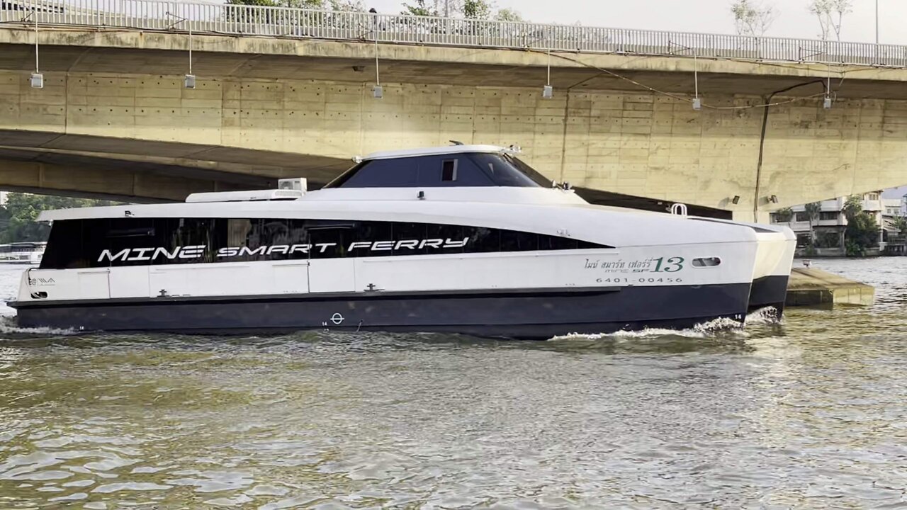 Mini Smart Ferry Electric passenger boat at Chao Phraya river in Bangkok Thailand