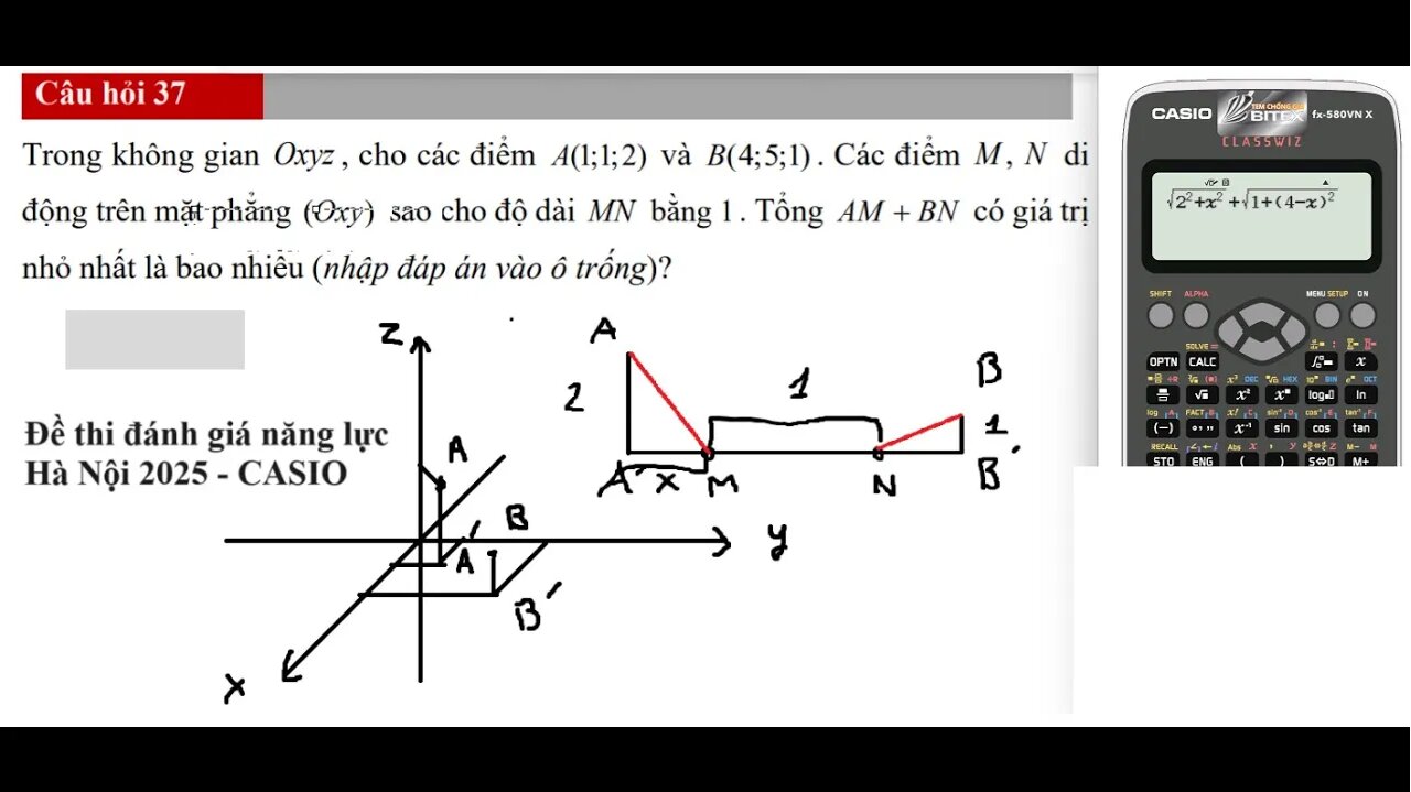 Đề thi đánh giá năng lực Hà Nội 2025: Trong không gian Oxyz, cho các điểm A(1;1;2) và B(4;5;1). Các