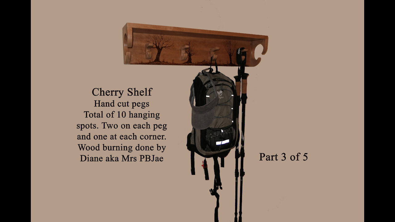 How to Make a Cherry Wood Shelf, with Hand Cut Cherry Pegs and Wood Burned Accents part 3.