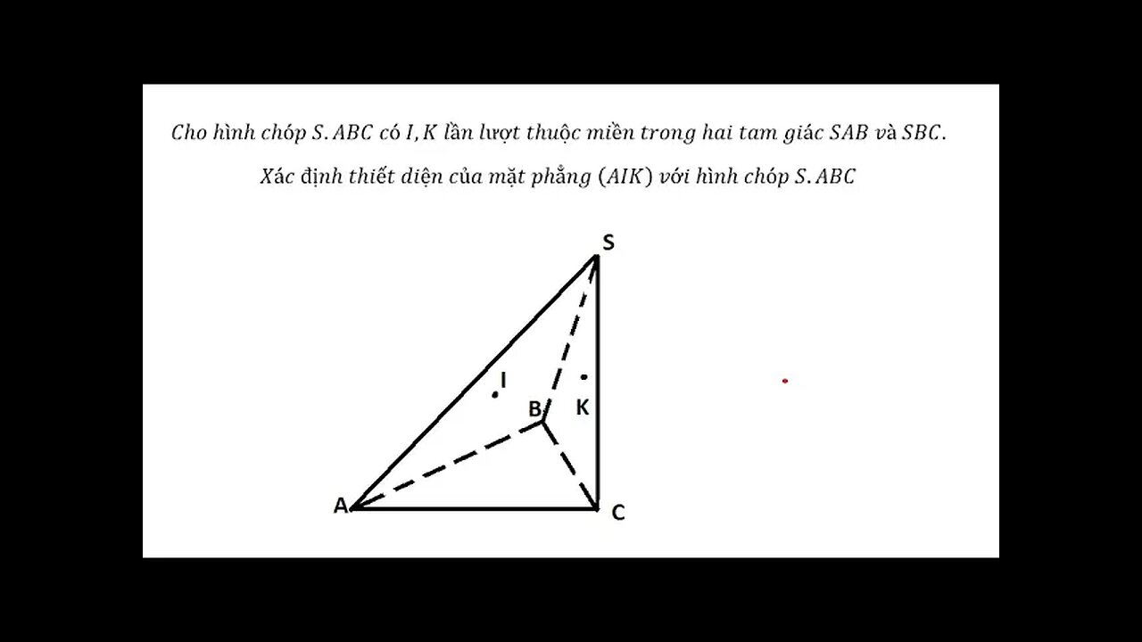 Cho hình chóp S.ABC có I,K lần lượt thuộc miền trong hai tam giác SAB và SBC.Xác định thiết diện