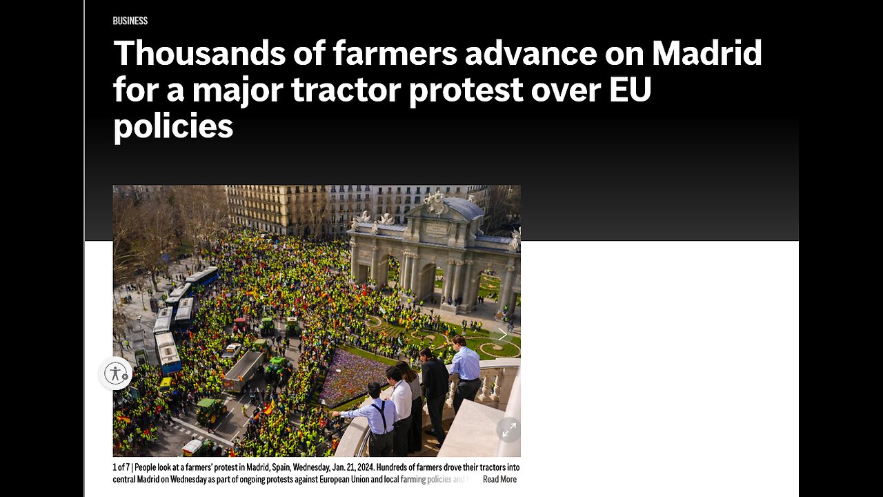 Hundreds of tractors advance on Madrid as farmers protest EU policies