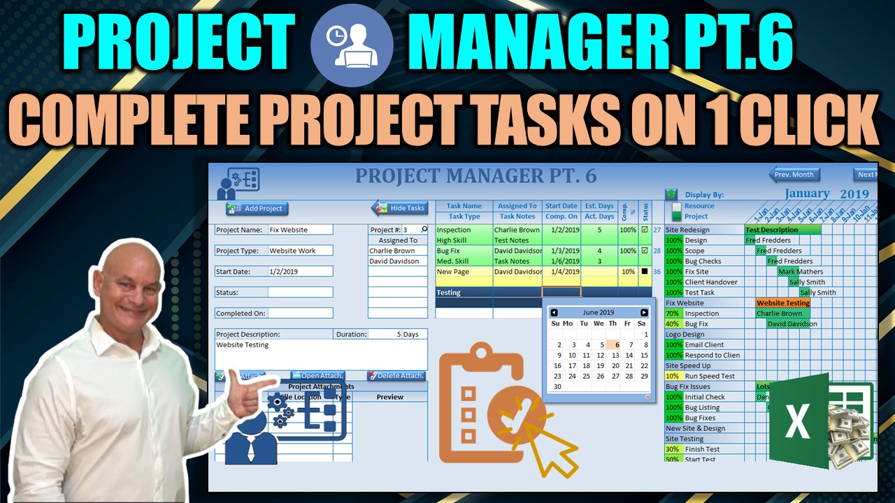 Automatically Complete All Project Tasks On One Click [Excel Project Manager Pt 6]