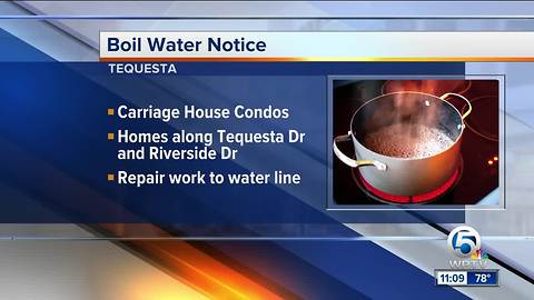 Boil water notice issued for areas in Tequesta