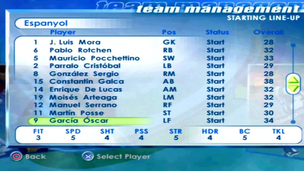 FIFA 2001 Espanyol Overall Player Ratings