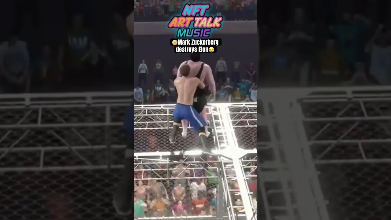Mark Zuckerberg German Suplex Elon Musk 🤕😳 thru Hell In A Cell 15 foot fall WWE2K23 🤼♂️