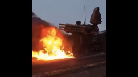 Russian Pantsir-S1 air defense system on fire in Kherson, Ukraine