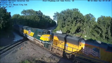 SB UP Manifest with UP 1995 at Mills Tower in Iowa Falls, IA on August 16, 2022 #steelhighway