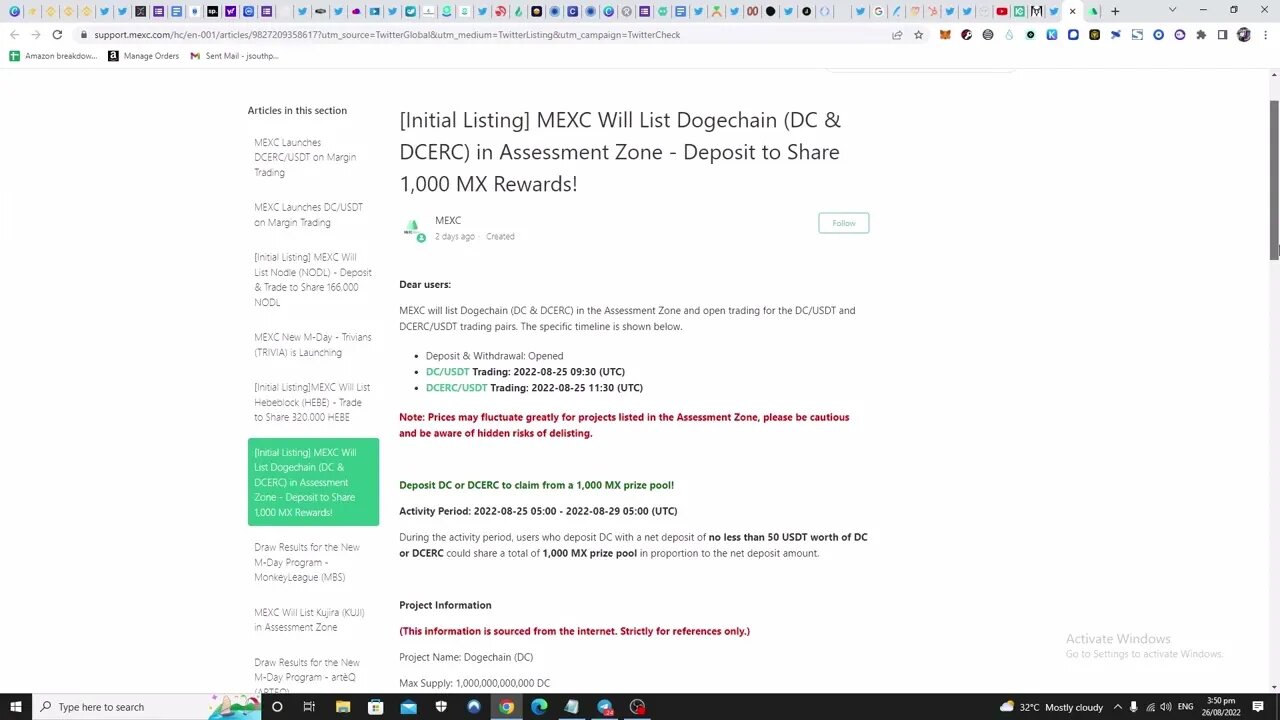 Dogechain $DC Lists On Mexc Exchange. Sign Up To Trade $DC.