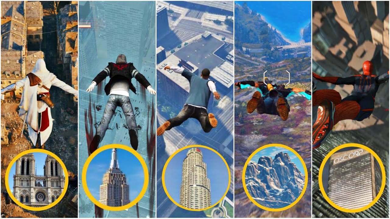 JUMPING FROM HIGHEST POINT IN 10 OPEN WORLD GAMES | Game Play Zone