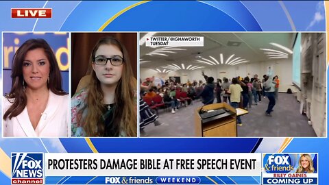 FOX & FRIENDS WEEKEND-4/8/23-TYLER LINDNER -TPUSA-PROTESTORS DAMAGE BIBLE AT FREE SPEECH EVENT
