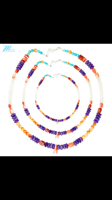 Natural turquoise smooth beads orange spiny oyster Charoite mop necklace Gifts01