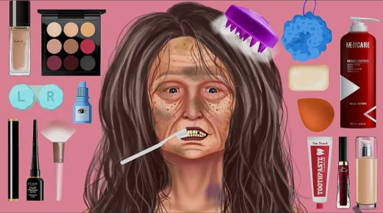 ASMR Homeless old woman transformation makeup animation