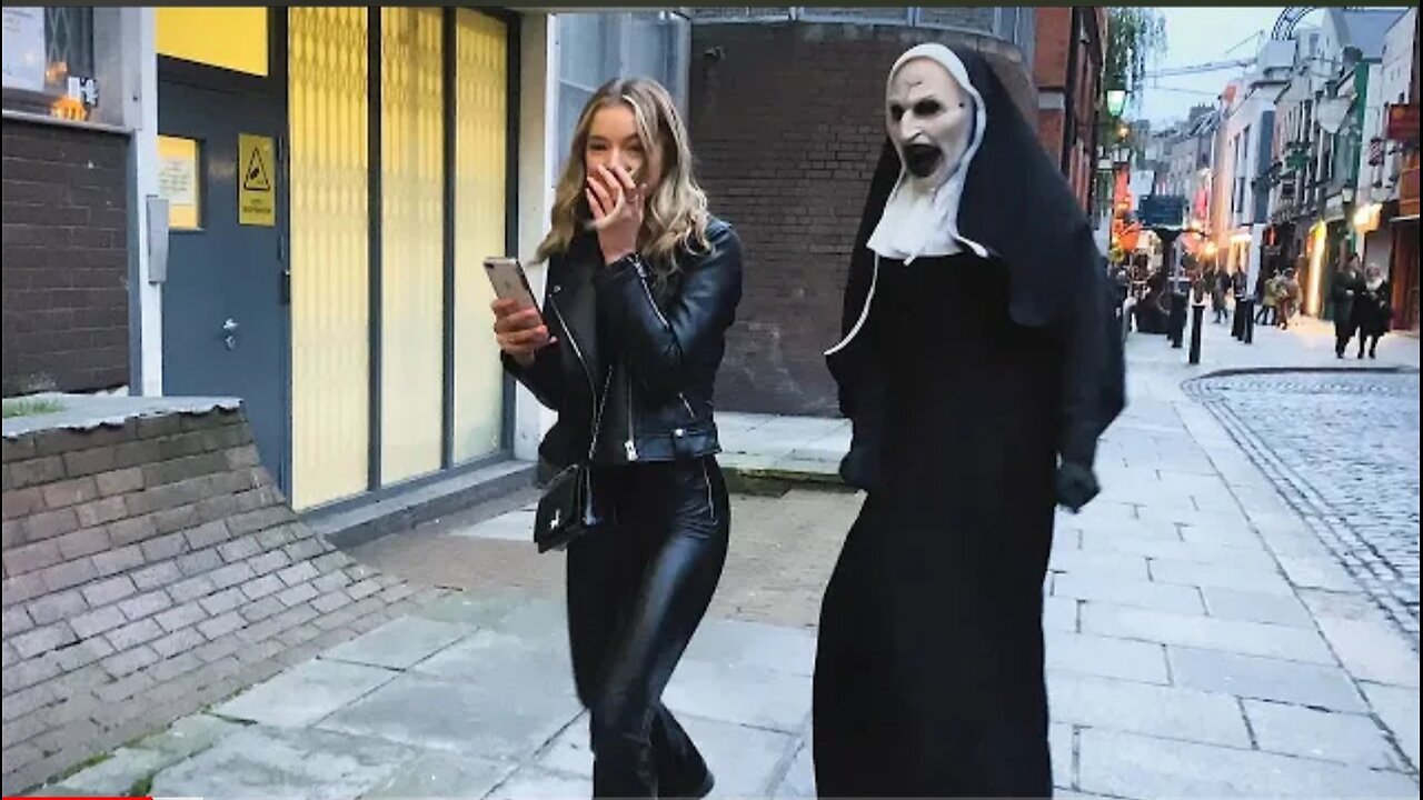 She has no Idea what's behind Her. Craziest Reactions. The Nun Prank