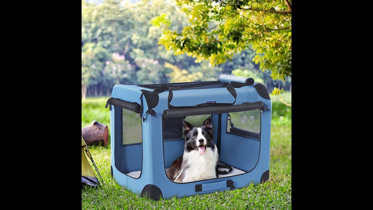 Review Petprsco Portable Collapsible Dog Crate, Travel Dog Crate with Soft Warm Blanket and Fol...