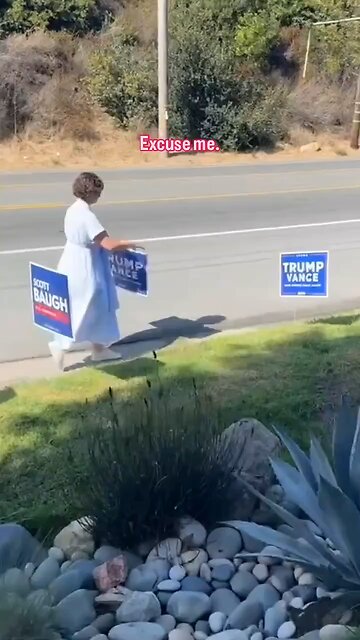 Liberal woman steals Trump signs