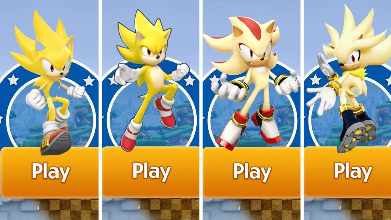 Classic Super Sonic VS Movie Super Sonic VS Super Shadow VS Super Silver I Sonic Dash