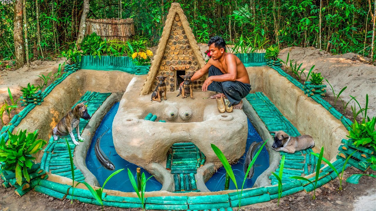 Build Aquarium Fish Pond Under Mud House Dog