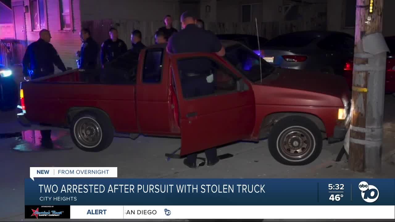 2 arrested in pursuit involving stolen truck